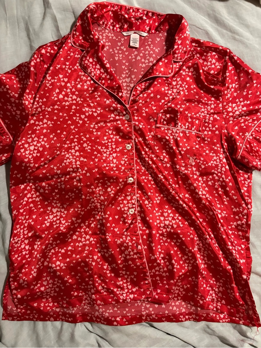 Victoria's Secret Red Heart Print Satin Top
